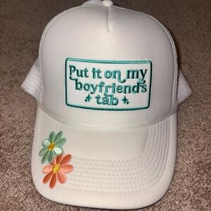 White baseball cap  Hat with Floral Embroidery